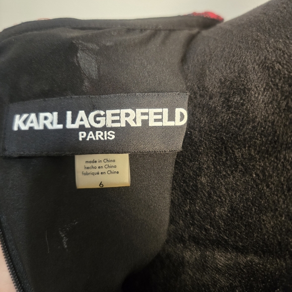 Karl Lagerfeld Crimson Floral Lace Midi Dress with Chain Tassel Belt Size 6 - Picture 5 of 5